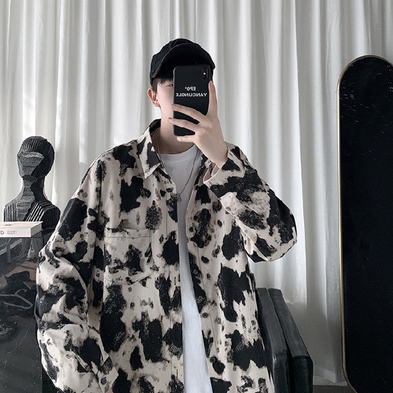 Tie Dye Cow Pattern Shirt Men